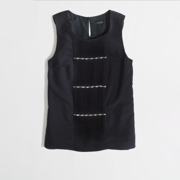 J. Crew Navy Pleated Sparkle Cami Rhinestone - Picture 2 of 6